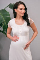 Shopymommy 5649 Flywheel Arm Lace Maternity & Nursing Nightgown With