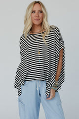 Black Striped Batwing Sleeve Oversized Top