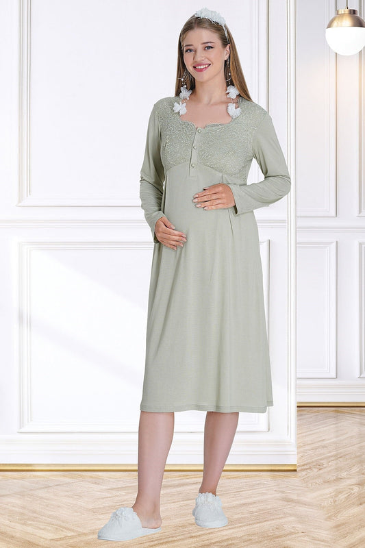 Shopymommy 5715 Lace Embroidered Maternity & Nursing Nightgown With