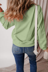 Smoke Green Solid Color Drop Shoulder Terry Sweatshirt