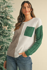 Gold Flame Colorblock Pocket Drop Shoulder Sweater