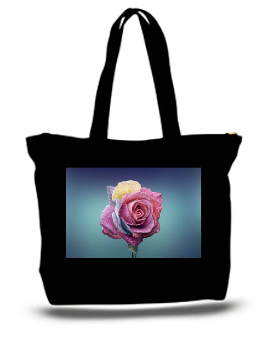 Pink Rose Large  Tote New Zipper Bag