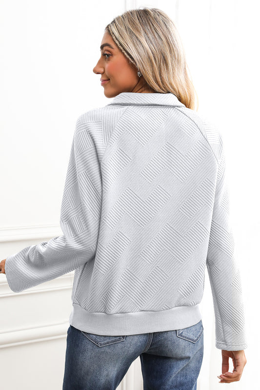 Light Grey Textured Knit Buttoned Kangaroo Pocket Sweatshirt