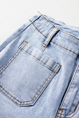 Beau Blue Acid Washed Contrast Hem Pocketed Cropped Jeans