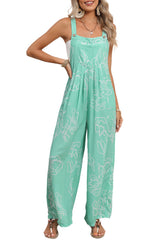 Moonlight Jade Abstract Print Wide Leg Bib Overall