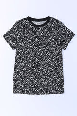 Black Cheetah Print Casual Short Sleeve Crew Neck T Shirt