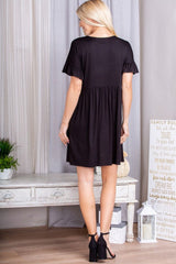 V-Neck Flounce Sleeve Dress with Pockets