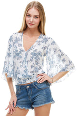 LONG SLEEVE SURPLICE FLORAL TOP