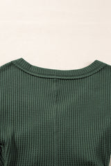 Blackish Green Waffle Wrap V Neck Plain Bodysuit