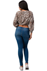 Cute and flirty long sleeve boat neck top, made in a leopard printed,