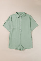 Apricot Plain Half Button Collared Pocket Loose Romper