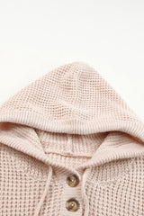 Apricot Buttons Pocket Cable Knit Hooded Sweater