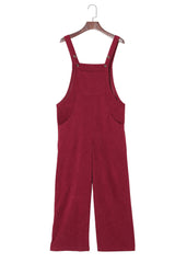 Red Corduroy Side Pockets Wide Leg Overall