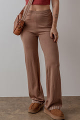 Straw Yellow High Waist Straight Leg Knitted Pants