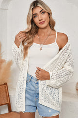 Black Hollow Out Crochet Knit Drop Shoulder Open Front Cardigan