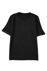 Gray Ribbed Splicing Short Sleeve Round Neck T-shirt