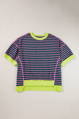 Pink Stripe Colorblock Drop Sleeve Oversized T Shirt