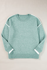 Moonlight Jade Contrast Edge Crewneck Knit Sweater