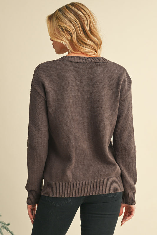 Dark Khaki Hollow Knit Drop Shoulder Cardigan