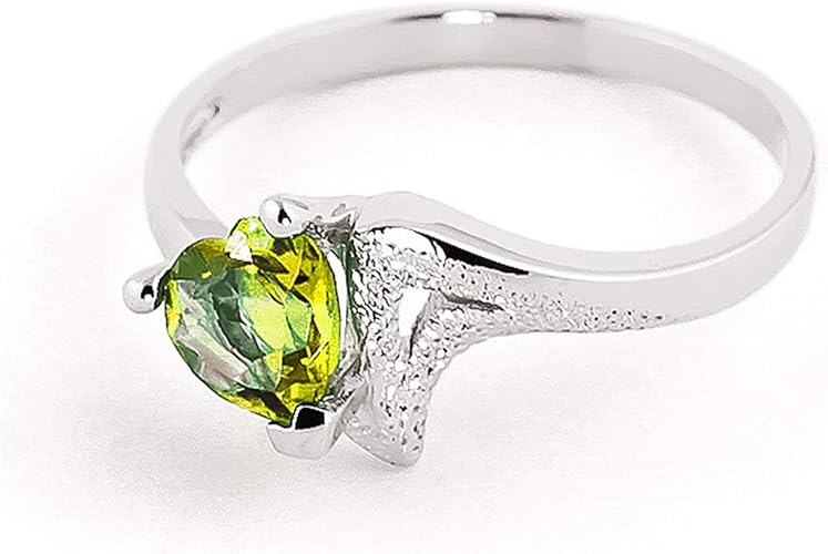 Galaxy Gold GG 14k Solid White Gold Ring with Natural Heart-shaped Peridot - Size 6.5