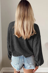 Black Casual Cording Drop Shoulder Puff Sleeve Blouse