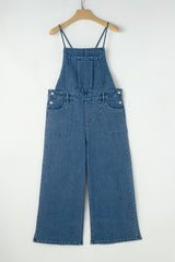 Dusk Blue Adjustable Tie Straps Cropped Wide Leg Casual Denim Overalls