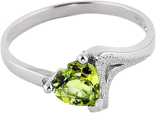 Galaxy Gold GG 14k Solid White Gold Ring with Natural Heart-shaped Peridot - Size 7