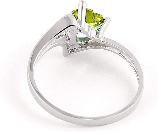 Galaxy Gold GG 14k Solid White Gold Ring with Natural Heart-shaped Peridot - Size 7.5