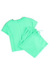 Mint Green Textured Batwing Sleeve Tee & Wide Leg Pants Plus Size Set