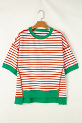 Pink Stripe Colorblock Drop Sleeve Oversized T Shirt