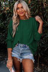 Green Casual Shirred Cuffs Half Sleeve Top