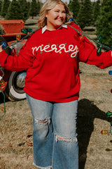 Fiery Red Merry Graphic Christmas Plus Size Sweater