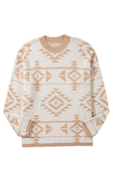 Apricot Plus Size Geometric Print Drop Sleeve Sweater