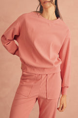 Blossom Ribbed Drop Shoulder Sweatshirt Pocketed Pants Set