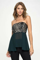 Strapless Laser-Cut Chiffon Peplum Top for Women