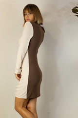 COLOR BLOCK ROUCHED DRESS