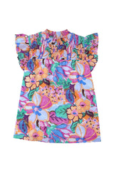 Multicolor Floral Print Ruffle Sleeveless Smocked Blouse