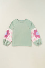 DUNE Flower Patchwork Exposed Seam Raglan Sleeve Top