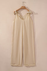 Parchment Pockets Oversized Ribbed Wide Leg Jumpsuit