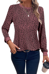 Red Animal Spotted Print Round Neck Long Sleeve Top