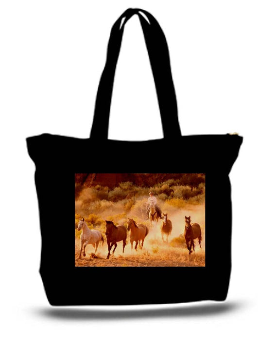 Wild Mustang Horses Large Tote New Zipper Bag