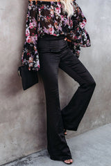 Black Satin Flare Tailored Pants