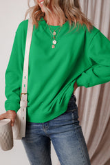 Smoke Green Solid Color Drop Shoulder Terry Sweatshirt