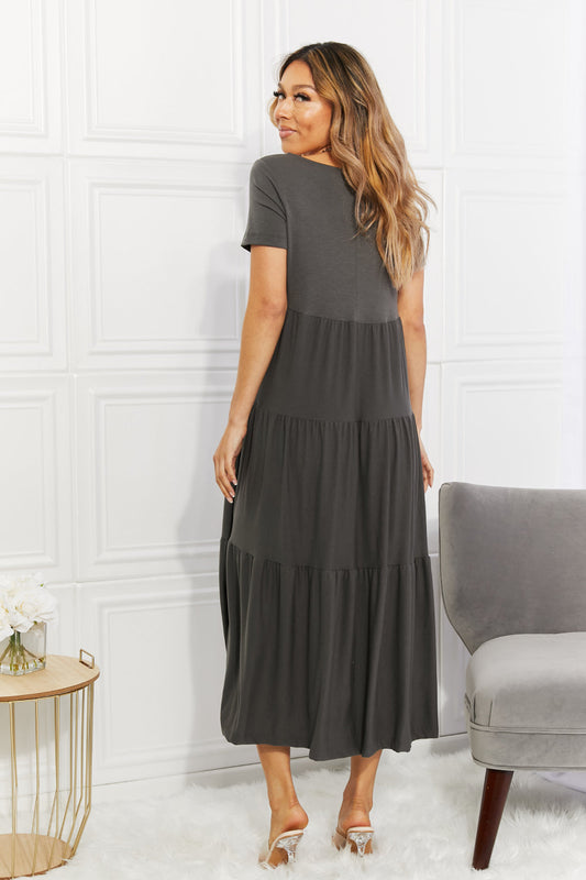 Round Neck Short Sleeve Tiered Dress