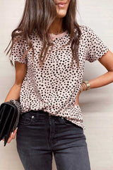 Black Cheetah Print Casual Short Sleeve Crew Neck T Shirt