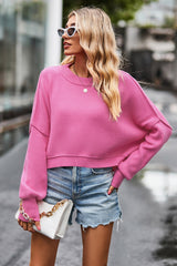 Hot Pink Exposed Seam Oversized Cropped Sweater