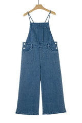 Dusk Blue Adjustable Tie Straps Cropped Wide Leg Casual Denim Overalls