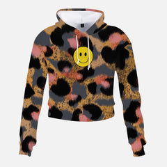 Jacki Easlick Leopard Print Happy Face Cropped Sweatshirt