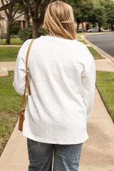 White Textured Loose Plus Size Long Sleeve Top