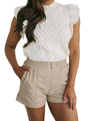 White Casual Ruffled Textured Knitted Sweater Vest